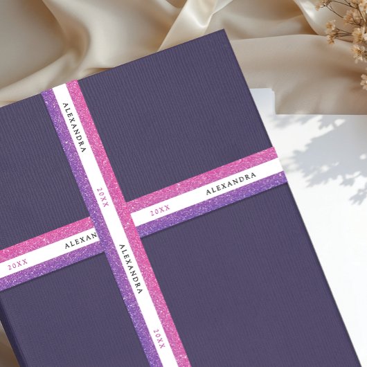 Glam Shimmer Purple And Pink Sparkle Glitter Typo Satinband