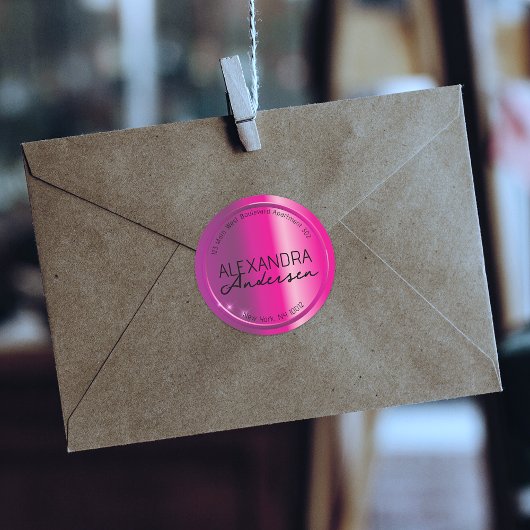 Glam Shiny Magenta Metallic Rücksendeadresse Runder Aufkleber