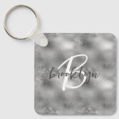 Glam Silber Glitter Glanz Monogramm Schlüsselanhänger (Vorderseite)