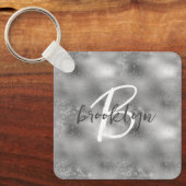 Glam Silber Glitter Glanz Monogramm  Schlüsselanhänger (Vorderseite)