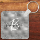 Glam Silber Glitter Glanz Monogramm  Schlüsselanhänger (Rückseite)