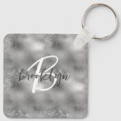 Glam Silber Glitter Glanz Monogramm  Schlüsselanhänger (Rückseite)