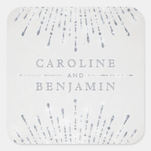 Glam silber Glitzer Deko Vintage Hochzeit Monogram Quadratischer Aufkleber