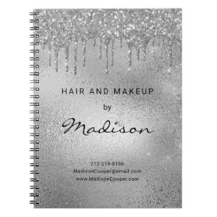 Glam Silber Metall Glitter-Tropf Haar- und Make-up Notizblock