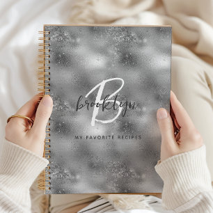 Glam Silber Rezeptbuch mit Monogramm Notizblock