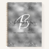 Glam Silber Rezeptbuch mit Monogramm Notizblock (Vorderseite)