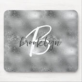Glam Silber Trendy Schrift Monogramm Mousepad (Vorne)