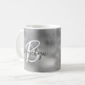 Glam Silber-Trendy-Script-Monogramm Kaffeetasse (Vorderseite Links)