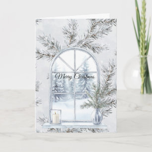 Glam Silberne Weihnachtsbaumzweige Fenster Karte
