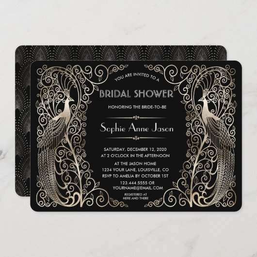 Glam Silver Art Déco Brautparty Einladung (Vorne/Hinten)