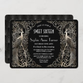 Glam Silver Art Deco Friedenssicherungen 16 . Gebu Einladung (Vorne/Hinten)