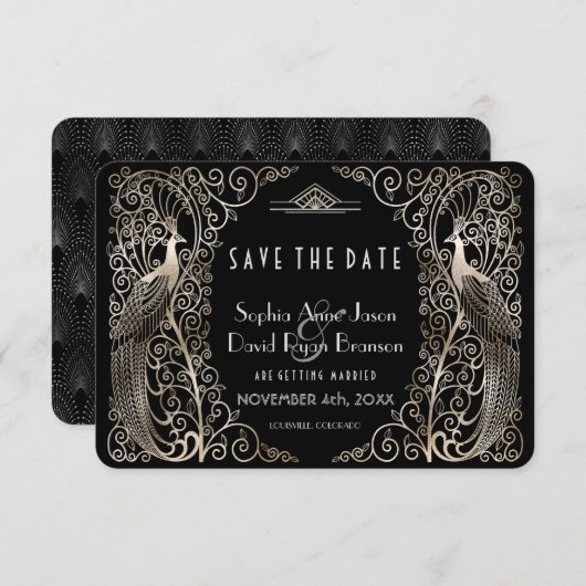 Glam Silver Art Deco Friedhöfe Save the Date (Vorne/Hinten)