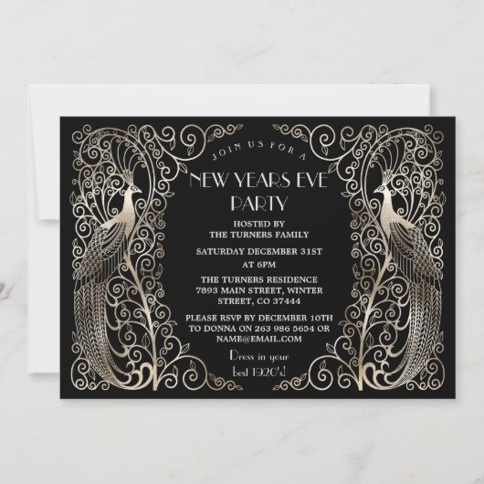 Glam Silver Art Déco-Friedhöfe Silvester Einladung (Vorderseite)