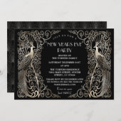 Glam Silver Art Déco-Friedhöfe Silvester Einladung (Vorne/Hinten)