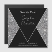 Glam Silver & Black Wedding speichern das Datum Ma Magnetkarte (Vorne/Hinten)