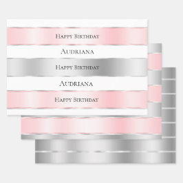 Glam Silver Blush Pink Ribbon Geburtstag Geschenkpapier Set