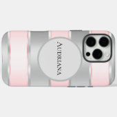 Glam Silver Blush Pink Ribbon Name Case-Mate iPhone Hülle (Rückseite (Horizontal))