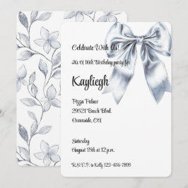 Glam Silver Bow Floral Geburtstag Einladung