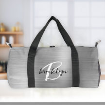 Glam Silver Brushed Metal Schwarz-weiß Monogram