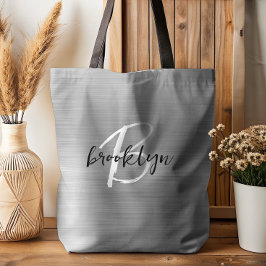 Glam Silver Brushed Metal Schwarz-weiß Monogram Tasche