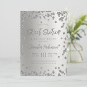 Glam Silver Chic Glitzer Foto Sweet 16 Einladung (Stehend Vorderseite)