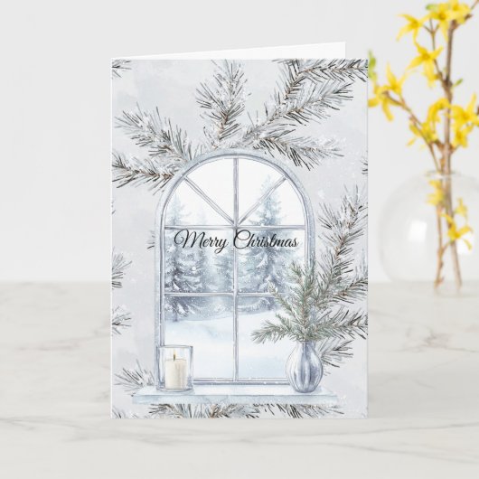 Glam Silver Christmas Tree Branches Window Karte (Gelbe Blume)