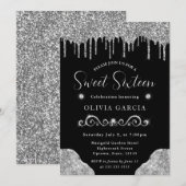 Glam Silver Dripping Glitzer Sweet 16 Einladung (Vorne/Hinten)