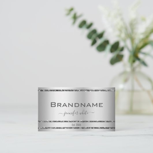 Glam Silver Effect Eleganter Glitzer Sparkle Stern Visitenkarte (Stehend Vorderseite)