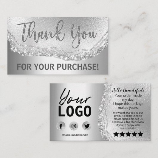Glam Silver Foil Agate Vielen Dank Einkauf Einlage Visitenkarte (Vorne/Hinten)