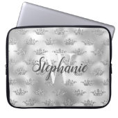 Glam Silver Foil Glitzer Crown Pattern Monogram Laptopschutzhülle (Vorderseite)