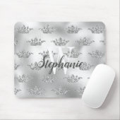 Glam Silver Foil Glitzer Crown Pattern Monogram Mousepad (Mit Mouse)