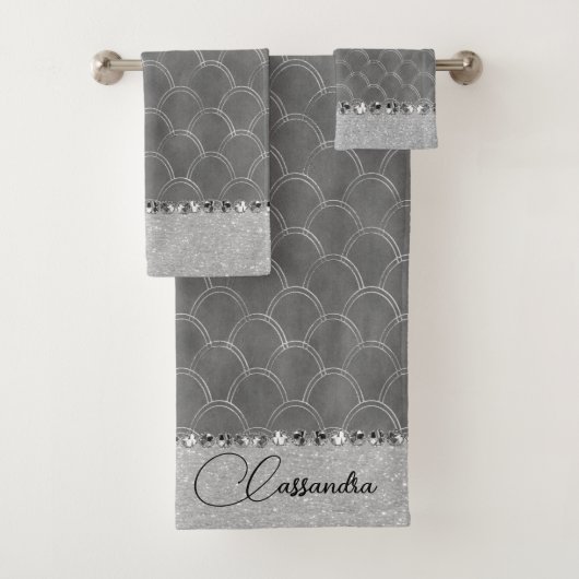 Glam Silver Glittery Diamond Bling Badhandtuch Set (Insitu)