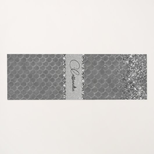 Glam Silver Glittery Diamond Bling Yogamatte (Rückseite (Horizontal))