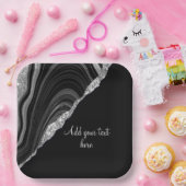 Glam Silver Glitzer Black Festive Pappteller (Party)