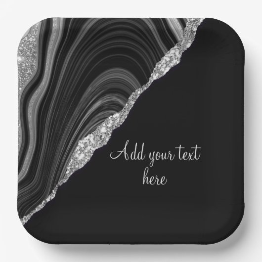 Glam Silver Glitzer Black Festive Pappteller (Vorderseite)