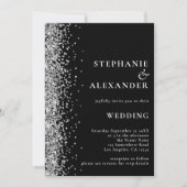 Glam Silver Glitzer Black QR Code Hochzeit Einladung (Vorderseite)