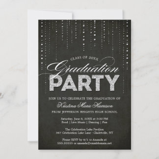 Glam Silver Glitzer Bling Graduation Party Einladung