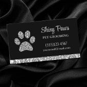 Glam Silver Glitzer Dog Paw Print Pet Grooming Visitenkarte
