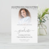 Glam Silver Glitzer Foto 2024 Abschluss Ankündigung (Stehend Vorderseite)