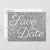 Glam Silver Glitzer Foto Save the Date Postkarte (Vorne/Hinten)
