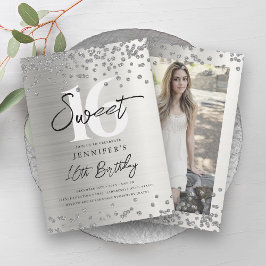 Glam Silver Glitzer Foto Sweet 16 Party Einladung