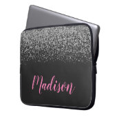 Glam Silver Glitzer Glitzern Black & Pink Name Laptopschutzhülle (Vorderseite Links)