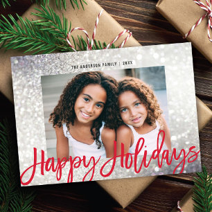 Glam Silver Glitzer Happy Holidays Script 1 Foto Feiertagskarte