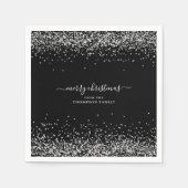Glam Silver Glitzer Name Frohe Weihnachten Schwarz Serviette (Vorderseite)