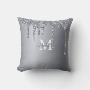 Glam Silver Glitzer Personalisiert Monogram Kissen