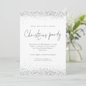 Glam Silver Glitzer Script Weihnachts-Party Einladung (Stehend Vorderseite)