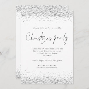 Glam Silver Glitzer Script Weihnachts-Party Einladung