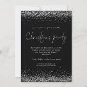 Glam Silver Glitzer Script Weihnachts-Party Schwar Einladung (Vorderseite)