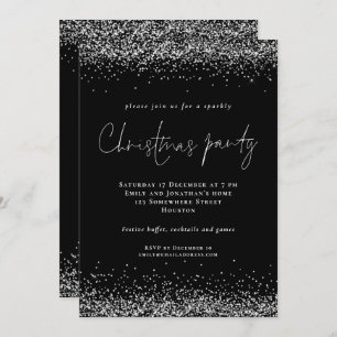 Glam Silver Glitzer Script Weihnachts-Party Schwar Einladung