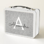 Glam Silver Glitzer & Sparkle Monogram Metall Brotdose (Rückseite)